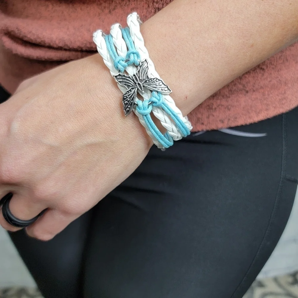 3/$20 Womens Jewelry Stack Bracelet Anitique Silver Butterfly Charm Adjustable